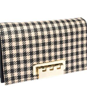 RARE Zac Posen Black /White Gingham Straw and Leather Earthette Clutch